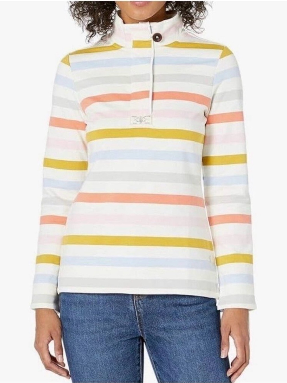 Joules Womens Striped Long Sleeve Polo Top Size 12 funnel neck Sporty Casual